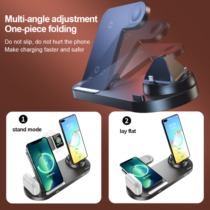 Chargeur Sans Fil 6 en 1 - iPhone, Airpods & Apple Watch
