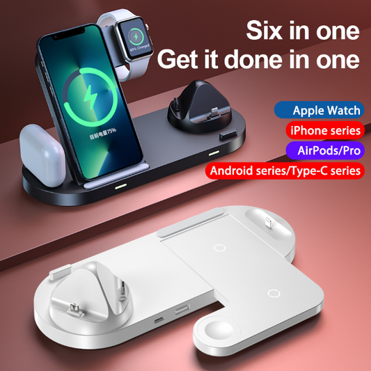 Chargeur Sans Fil 6 en 1 - iPhone, Airpods & Apple Watch