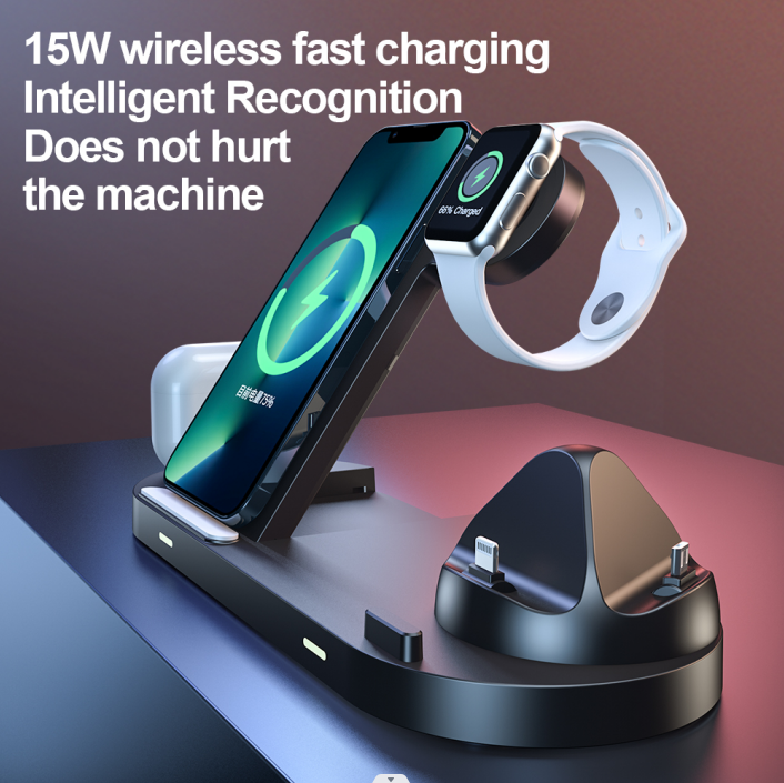 Chargeur Sans Fil 6 en 1 - iPhone, Airpods & Apple Watch