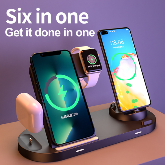 Chargeur Sans Fil 6 en 1 - iPhone, Airpods & Apple Watch